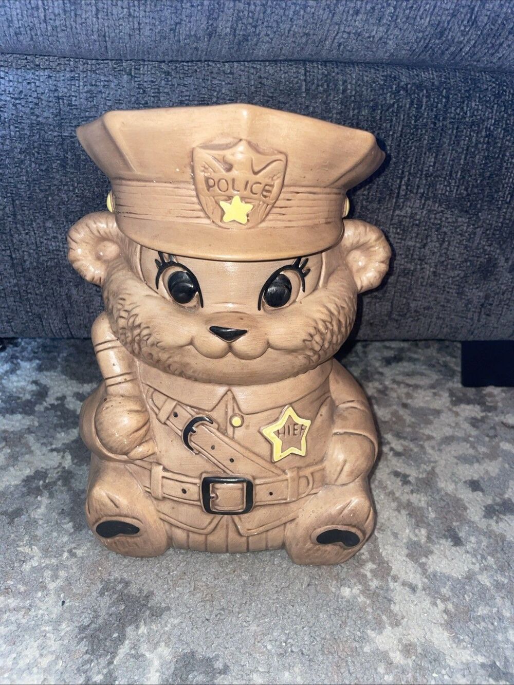 Vintage 1960s Twin Winton Police Chief Bear Cookie Jar Kitsch Mid Century
